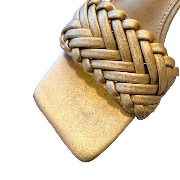 Gold Heeled Slides Dressy Sandals Square Toe Braided by Loesan Size 42 JJ3321 - Picture 8 of 9